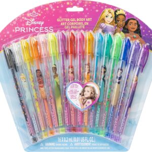 Disney Princess 16 Piece Glitter Pen Body Art Set, Glitter and Bright Colours, Ages 3+ Townley Girl